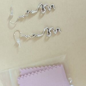 Handcrafted Silver Snake Dangle Earrings New